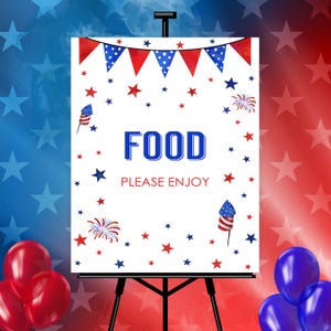 4th of July Food Sign, Printable Birthday, Baby Shower or Any Event Decor, 4 Sizes, American Buffet Station, Instant Download, U4J