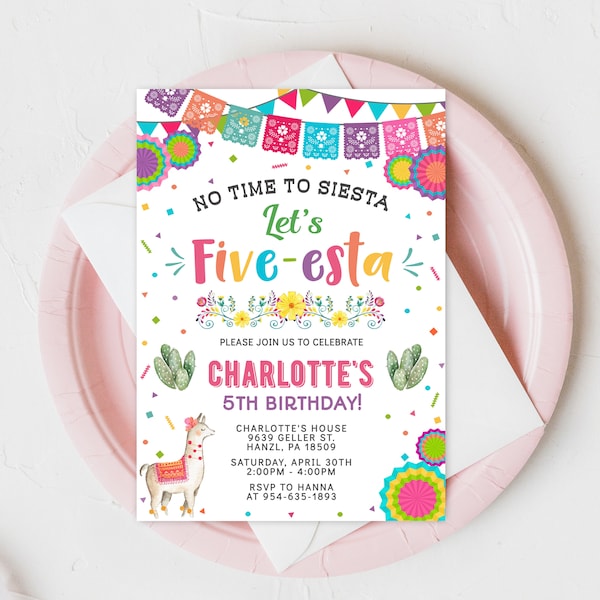 Fiesta Birthday Invitation, EDITABLE Five-esta birthday invitation, Fiesta 5th Birthday Printable Mexican invitation, INSTANT DOWNLOAD FM1