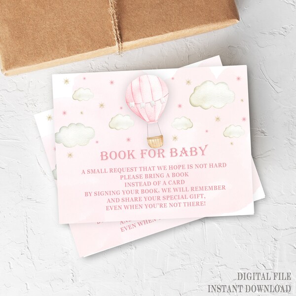 Hot Air Balloon Request card, Hot Air Balloon Baby Shower, Book Request Card, Bring a Book for Baby Printable cards, INSTANT DOWNLOAD, PH1