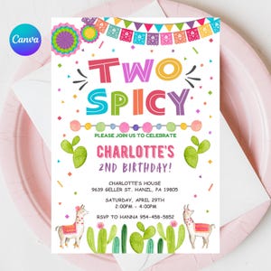 Fiesta Birthday Invitation, EDITABLE Fiesta 2nd birthday invite, Fiesta Two Spicy Editable Template, Second Birthday Party, PRINTABLE, FM3