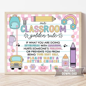 Classroom Golden Rules Sign, Teacher Wall Art, Our Class Decor Printable, 3 Sizes Available, Printable Instant Download CP9