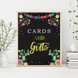Cards and Gifts sign, Fiesta baby shower, Printable baby shower games, Mexican theme Baby shower printable games, FS2