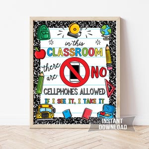 No Cellphones Allowed Sign, Classroom Poster Printable, No Phone Zone Wall Decor, School Rules Sign for Teachers, Instant Download, NC1