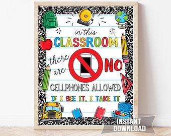 Cell Phone Free Zone Sign | Teacher Classroom Printable | School Art | NC1