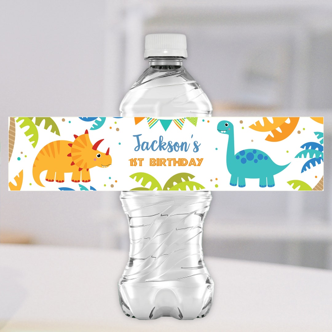 Dinosaur Water Bottle Labels, EDITABLE Dinosaur Birthday Bottle Label