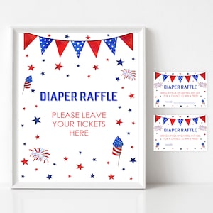 Diaper Raffle Sign and Tickets, 4th of July Baby Shower, Diaper Raffle Bundle, Printable Sign and Tickets, INSTANT DOWNLOAD, U4J