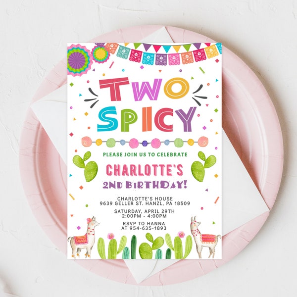 Fiesta Birthday Invitation, EDITABLE Fiesta 2nd birthday invitation, Fiesta Two Spicy editable invite, Fiesta 2nd Birthday PRINTABLE, FM3