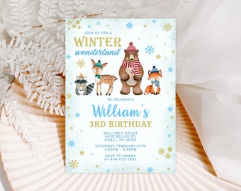 Winter wonderland EDITABLE Winter Invitation, Winter wonderland Printable Invite, Woodland Birthday Invitation, INSTANT DOWNLOAD