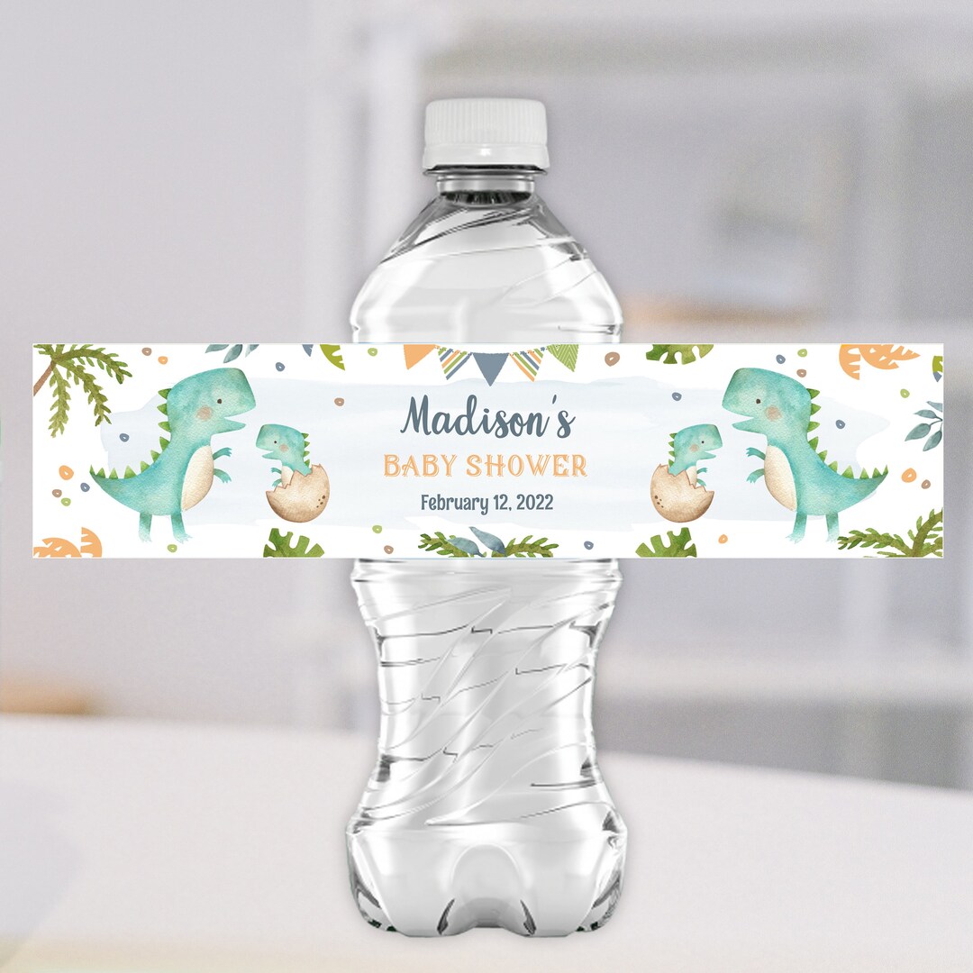Dinosaur Water Bottle Labels, EDITABLE Dinosaur Baby Shower Bottle ...