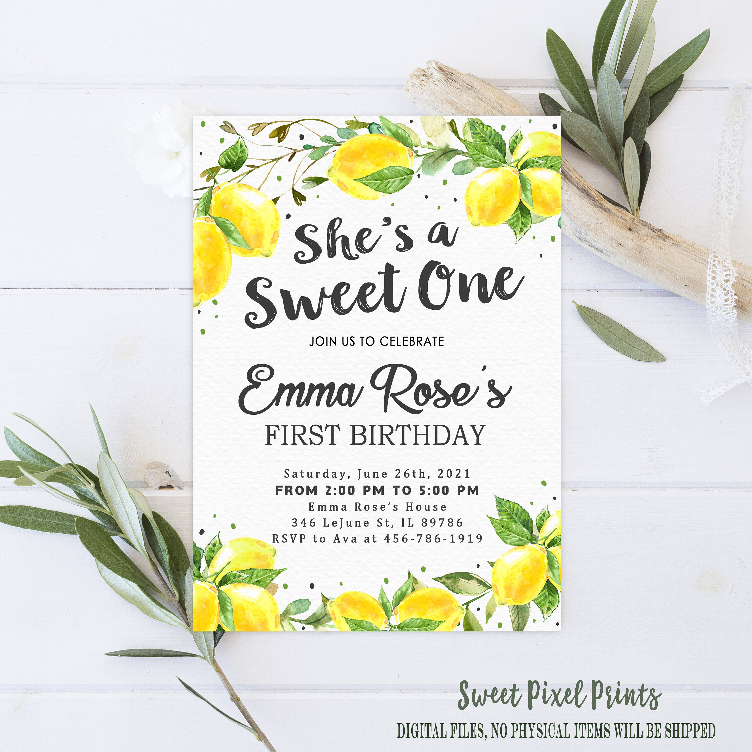 Lemon Birthday Invitation Lemon Theme Lemon Invitation Etsy