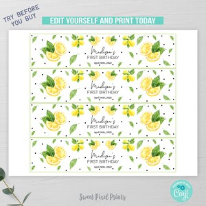 Lemon Water Bottle Labels, EDITABLE Lemon Birthday Bottle Label, Water ...