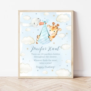 Schnuller Jagd Schild, Giraffe-Babyparty, Babyparty Zeichen zum Ausdrucken, Storch, Baby Shower Aktivität, SOFORTIGER DOWNLOAD, BG1