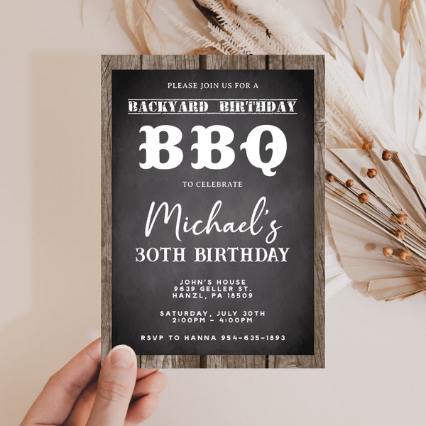 BBQ Birthday Invitation, EDITABLE Barbecue Birthday Invitation, Backyard Bbq birthday Invite, Cookout invitation, Instant download