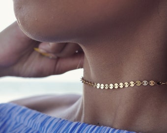 MAKULU - gold filled choker necklace, disc choker , dainty lightweight necklace