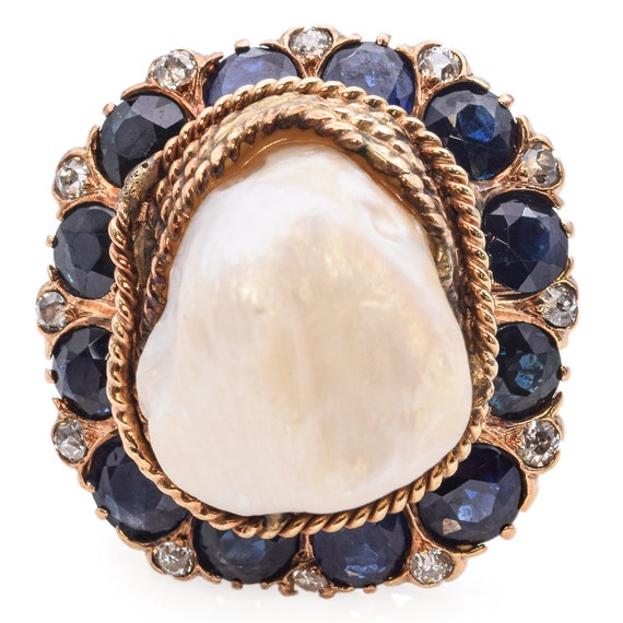 Antique Yellow Gold Pearl, Sapphire & Diamond Coc… - image 3