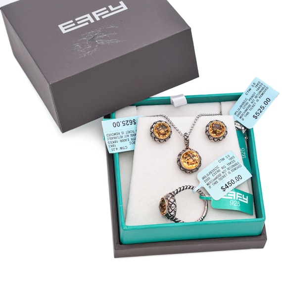 Effy 18K Gold Sterling Silver 10.2TCW Citrine Pendant Necklace Earrings Ring Set Etsy Canada