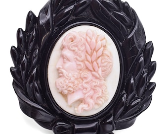 Antike Jet & Pink Conch Shell Zeus Lorbeerkranz Cameo Brosche Pin