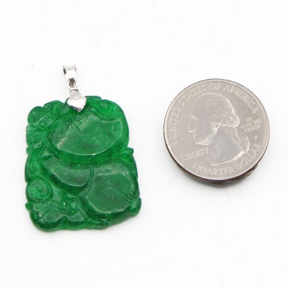 Estate 14K White Gold Carved Green Jade Bat Gourd… - image 3