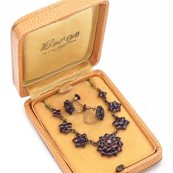 Antique Gold-Filled Garnet Necklace & Screw-Back … - image 4