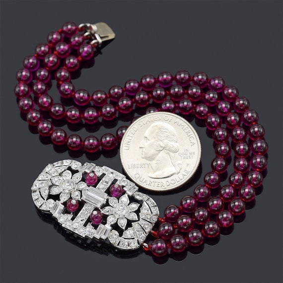 Antique Platinum Ruby & 3.85 TCW Diamond Art Deco… - image 3