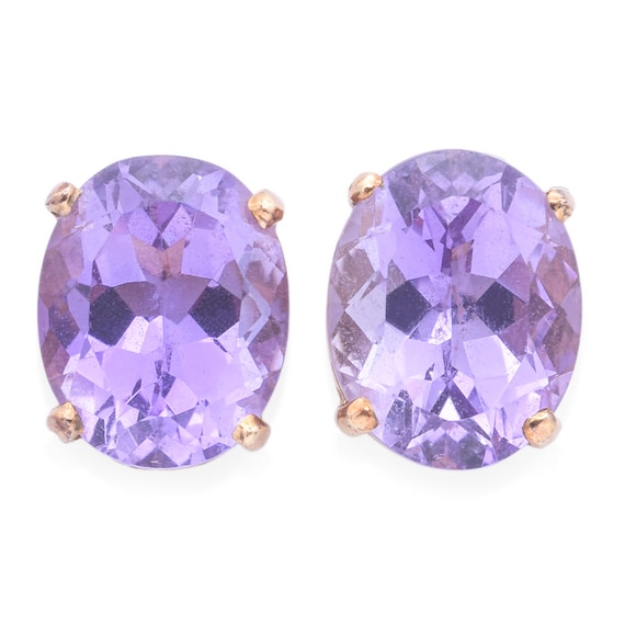 Estate 14K Yellow Gold Amethyst Oval Stud Earrings