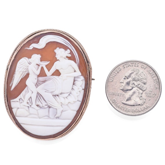 Antique Victorian 10K Rose Gold Cameo Shell Cupid… - image 4