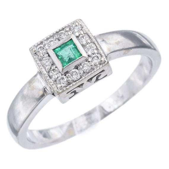 EFFY BITA 14K White Gold Emerald & Diamond Ring S… - image 1