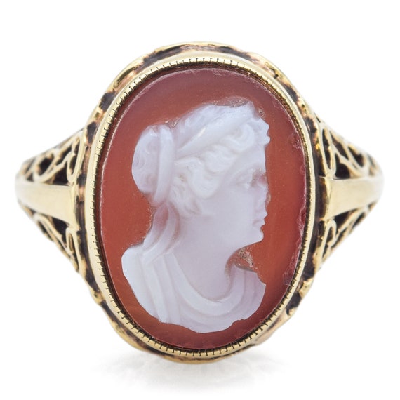 Vintage 14K Yellow Gold Hardstone Cameo Cocktail … - image 1