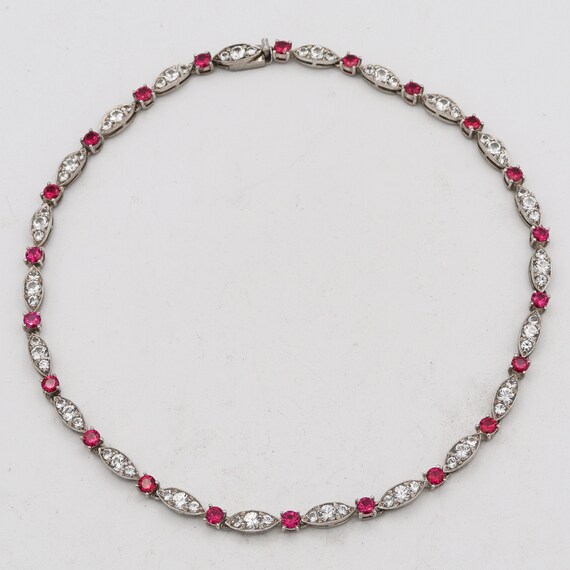 Vintage Sterling Silver Ruby White Topaz Art Deco… - image 1