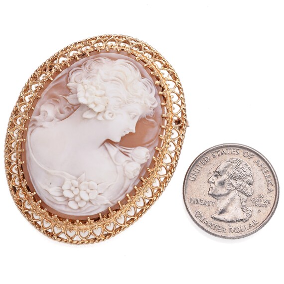 Antique 13k Yellow Gold Cameo Shell Flora God of … - image 4
