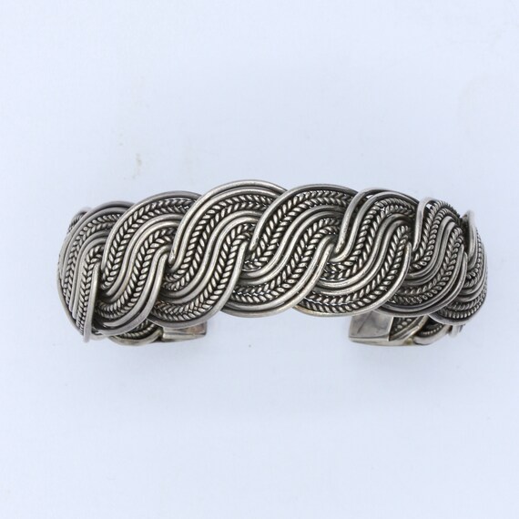 Vintage Mesh Work Cuff Bracelet in Pure Silver