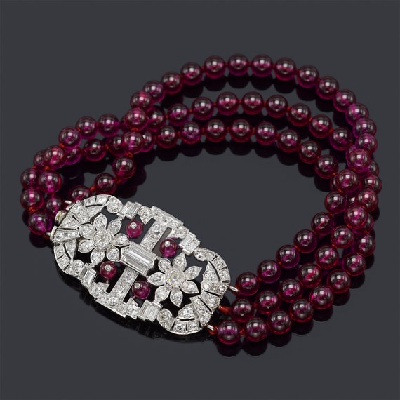 Antique Platinum Ruby & 3.85 TCW Diamond Art Deco… - image 2