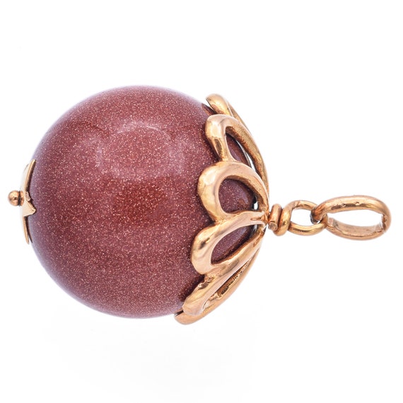 Vintage 18K Yellow Gold Goldstone Round Ball Pend… - image 2