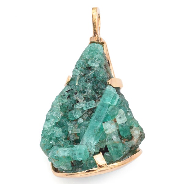 Vintage 18K Yellow Gold Raw Emerald Pendant