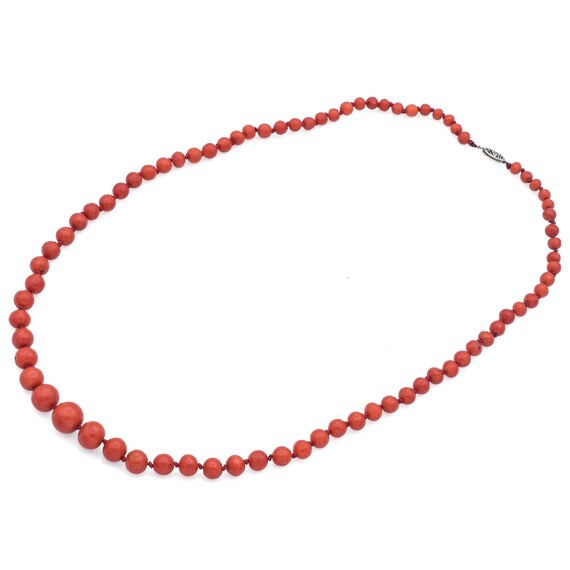 Vintage 10K White Gold Red Coral Graduated Beaded… - image 2