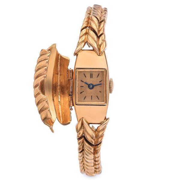 Van Cleef & Arpels 18K Yellow Gold Women's Hand Wind Flip Top Bracelet Watch