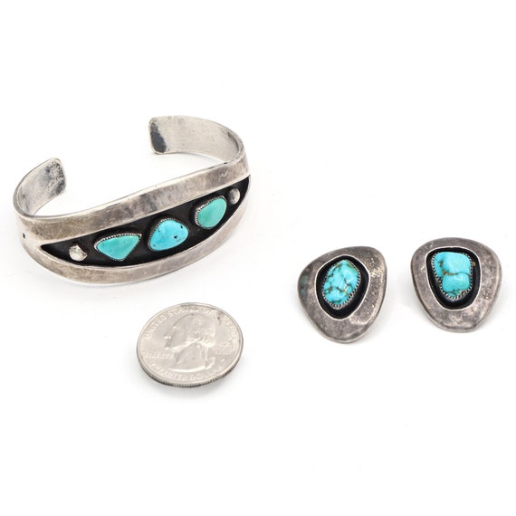 Vintage Navajo LO Signed Sterling Silver Turquois… - image 2