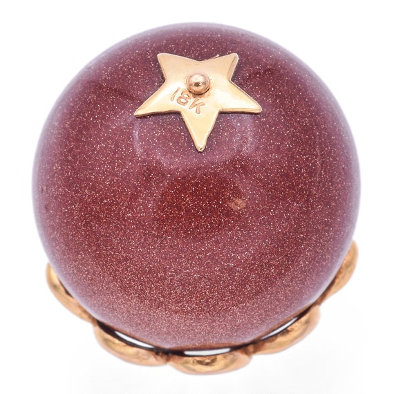 Vintage 18K Yellow Gold Goldstone Round Ball Pend… - image 3