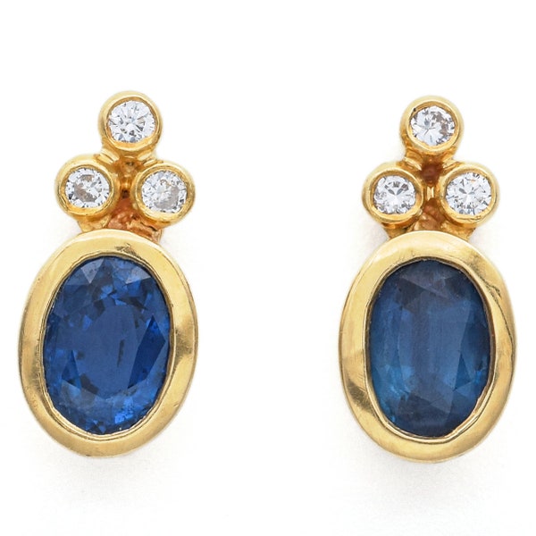 H. Stern Sapphire & Diamond 18K Yellow Gold Screw-Back Stud Earrings with Box