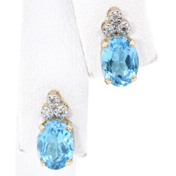 Estate 14K Yellow Gold Blue Topaz & Diamond Stud … - image 4