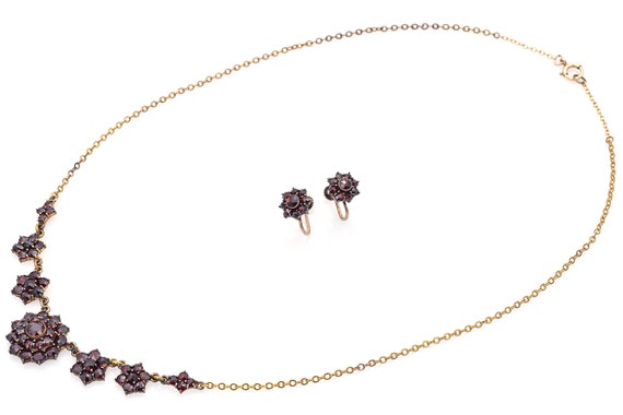Antique Gold-Filled Garnet Necklace & Screw-Back … - image 2