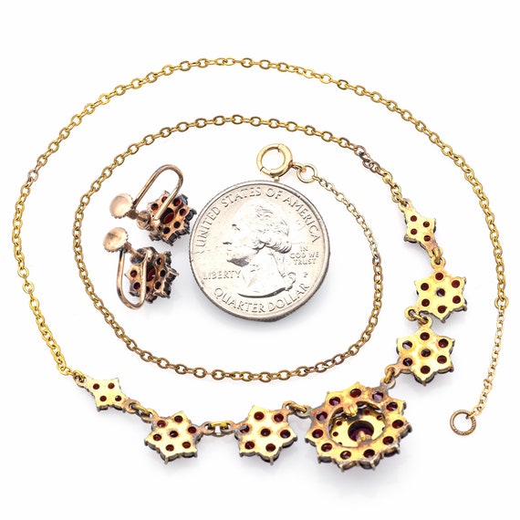 Antique Gold-Filled Garnet Necklace & Screw-Back … - image 3