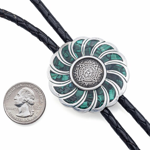 Vintage Mexican Sterling Silver Malachite Bolo Tie - image 3