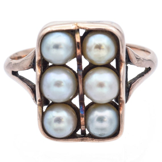 Antique 10K Yellow Gold Pearl Rectangle Cocktail … - image 1