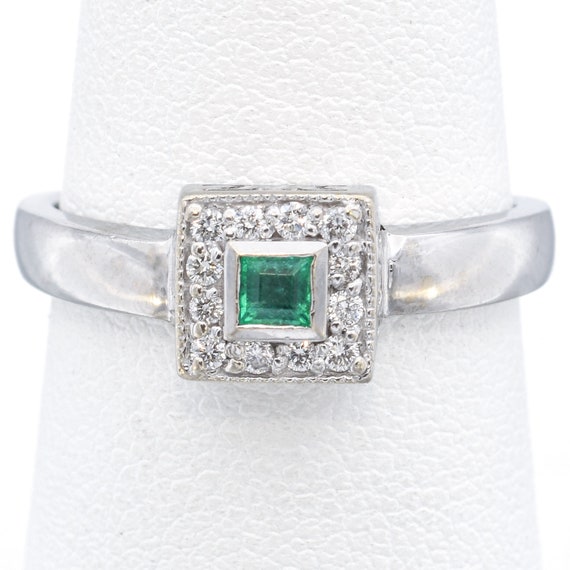 EFFY BITA 14K White Gold Emerald & Diamond Ring S… - image 2