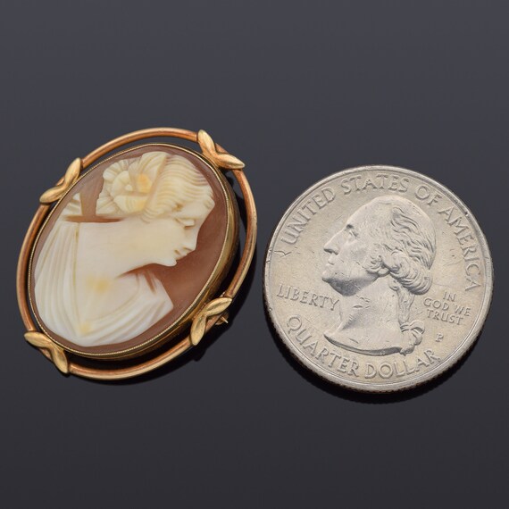 Antique 10K Yellow Gold Cameo Shell Brooch Pin Pe… - image 3