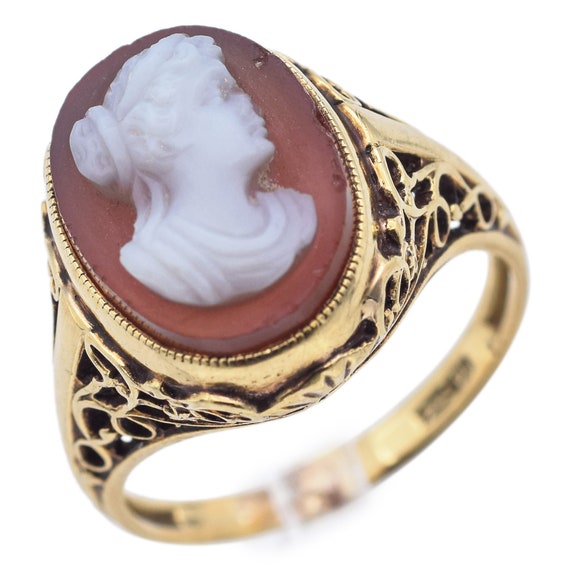 Vintage 14K Yellow Gold Hardstone Cameo Cocktail … - image 6