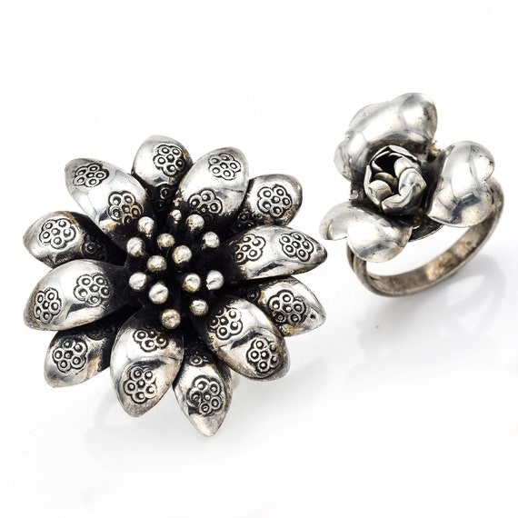 Lot of 2 Vintage Sterling Silver Floral Cocktail R