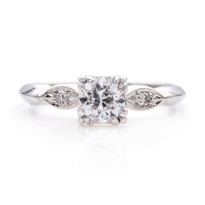 Antique Art Deco Palladium .64ct Center Diamond Three-stone Band Ring ...