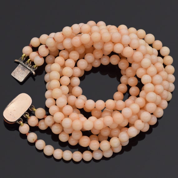 Antique Venetian Gold Filled Pink Coral Beaded Mu… - image 3